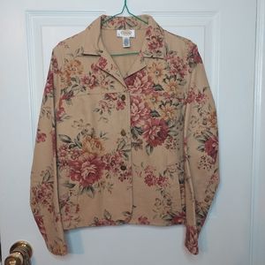 Talbots Petites Vintage Tan Country Floral Lightweight Denim Jacket Shacket Sz P